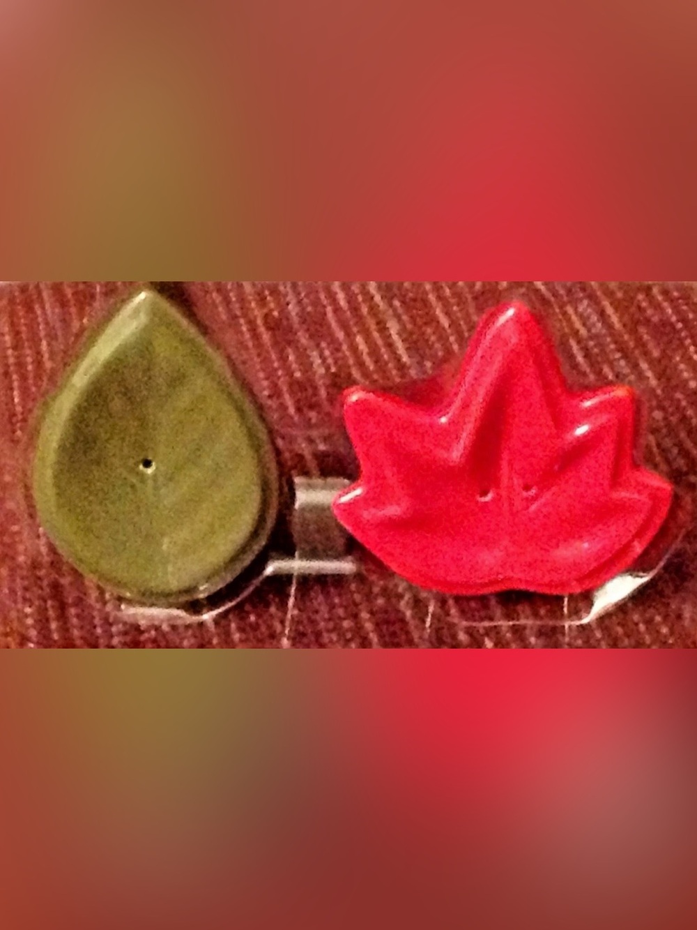 Salt & Pepper Shakers Autumn Fall Leaves Red Maple Green Leaf Porcelain